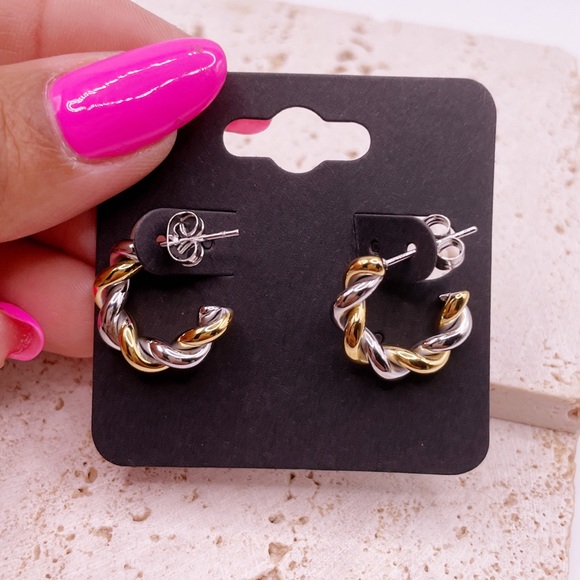 Two Tone Earrings Stainless Steel - Picture 2 of 3